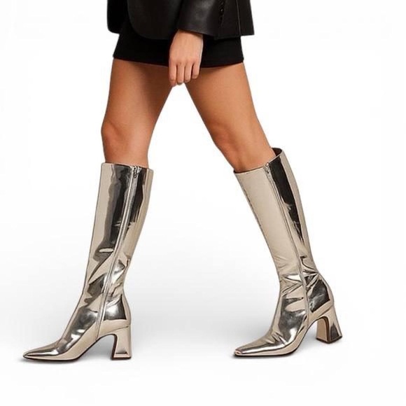NEW (no box) Gianni Bini Rylee Mirror Metallic tall silver boots - Picture 8 of 15